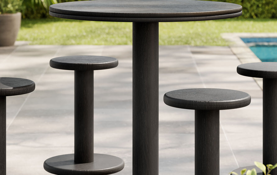 Chambray 5-Piece Round Indoor - Outdoor Patio Round Patio Bar Table And Stool Set in Black
