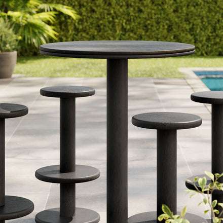 Neo 5-Piece Round Indoor - Outdoor Patio Round Patio Bar Table And Stool Set in Black