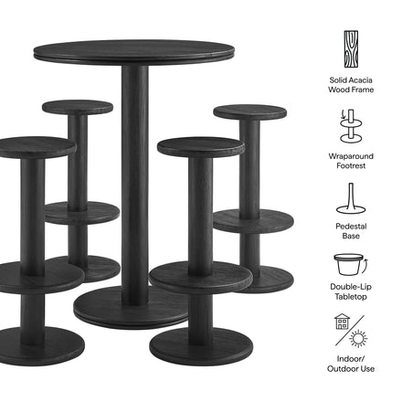 Neo 5-Piece Round Indoor - Outdoor Patio Round Patio Bar Table And Stool Set in Black