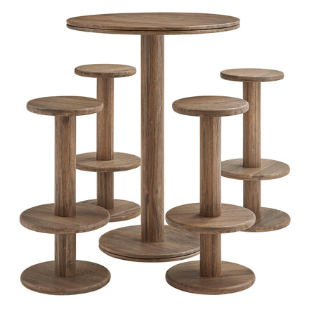 Neo 5-Piece Round Indoor - Outdoor Patio Round Patio Bar Table And Stool Set in Cocoa Brown