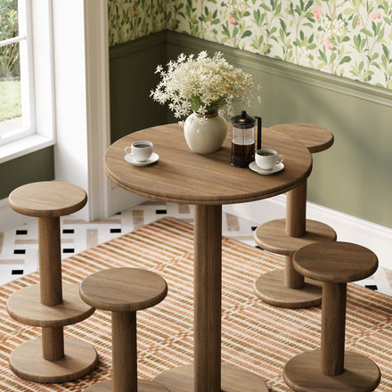 Neo 5-Piece Round Indoor - Outdoor Patio Round Patio Bar Table And Stool Set in Cocoa Brown