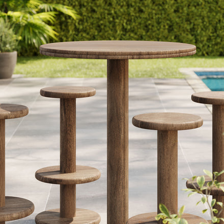 Neo 5-Piece Round Indoor - Outdoor Patio Round Patio Bar Table And Stool Set in Cocoa Brown