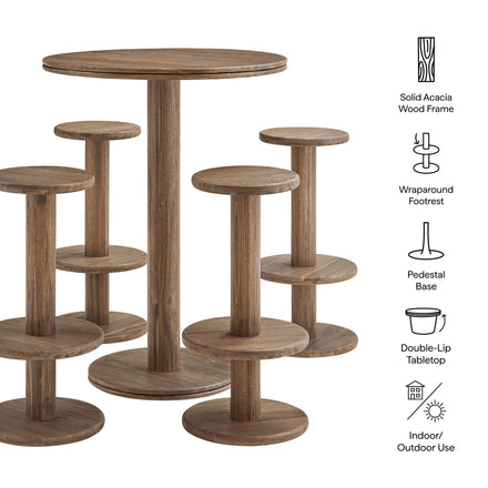 Neo 5-Piece Round Indoor - Outdoor Patio Round Patio Bar Table And Stool Set in Cocoa Brown