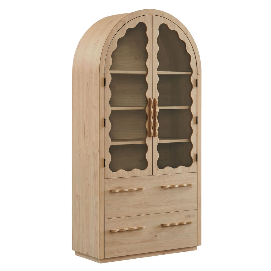 Lismore 76 Inch Arched Kitchen Pantry Display Cabinet in Light Oak