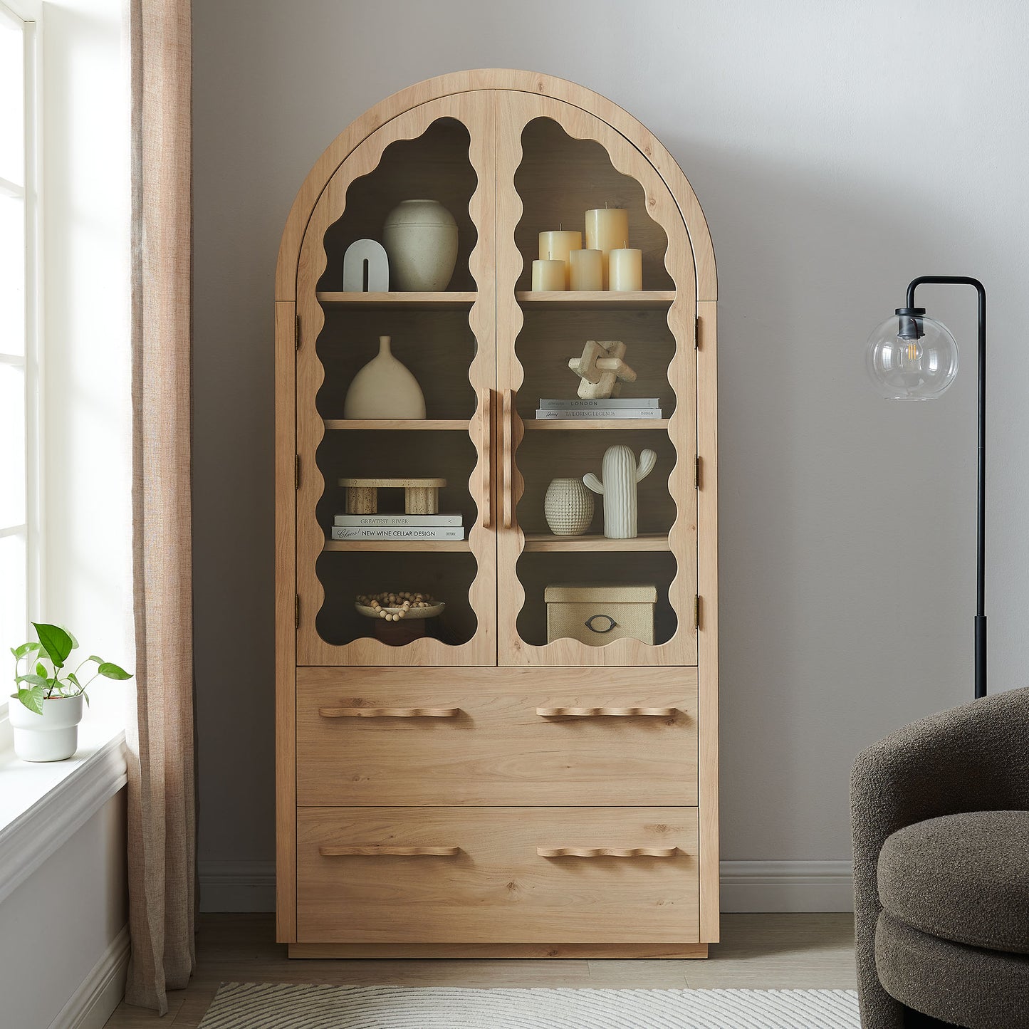 Rory 76 Inch Arched Kitchen Pantry Display Cabinet by Furniture for America