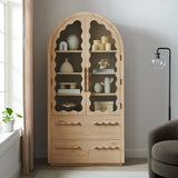 Lismore 76 Inch Arched Kitchen Pantry Display Cabinet in Light Oak