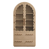 Lismore 76 Inch Arched Kitchen Pantry Display Cabinet in Light Oak