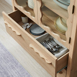 Lismore 76 Inch Arched Kitchen Pantry Display Cabinet in Light Oak