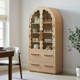 Lismore 76 Inch Arched Kitchen Pantry Display Cabinet in Light Oak