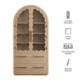 Lismore 76 Inch Arched Kitchen Pantry Display Cabinet in Light Oak