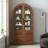 Lismore 76 Inch Arched Kitchen Pantry Display Cabinet in Walnut