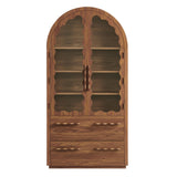Lismore 76 Inch Arched Kitchen Pantry Display Cabinet in Walnut