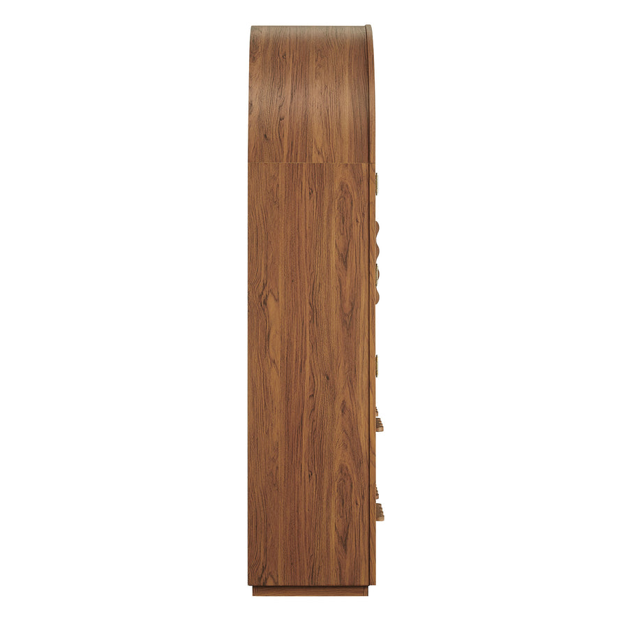 Lismore 76 Inch Arched Kitchen Pantry Display Cabinet in Walnut