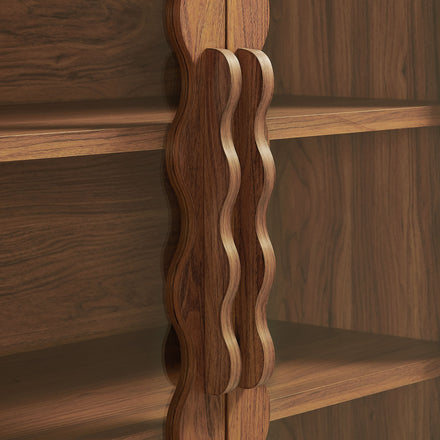 Rory 76 Inch Arched Kitchen Pantry Display Cabinet in Walnut
