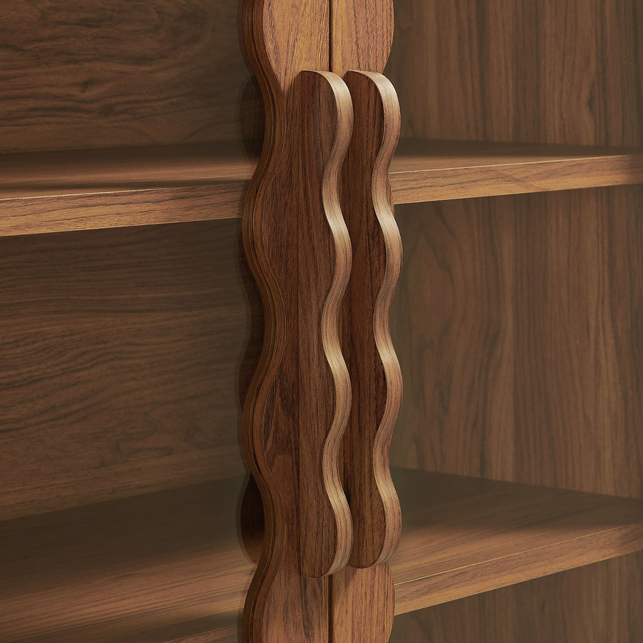 Lismore 76 Inch Arched Kitchen Pantry Display Cabinet in Walnut