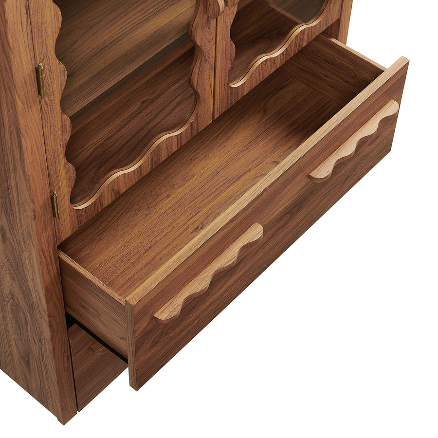 Lismore 76 Inch Arched Kitchen Pantry Display Cabinet in Walnut