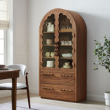 Lismore 76 Inch Arched Kitchen Pantry Display Cabinet in Walnut