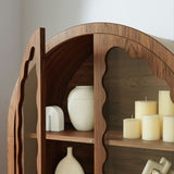 Lismore 76 Inch Arched Kitchen Pantry Display Cabinet in Walnut