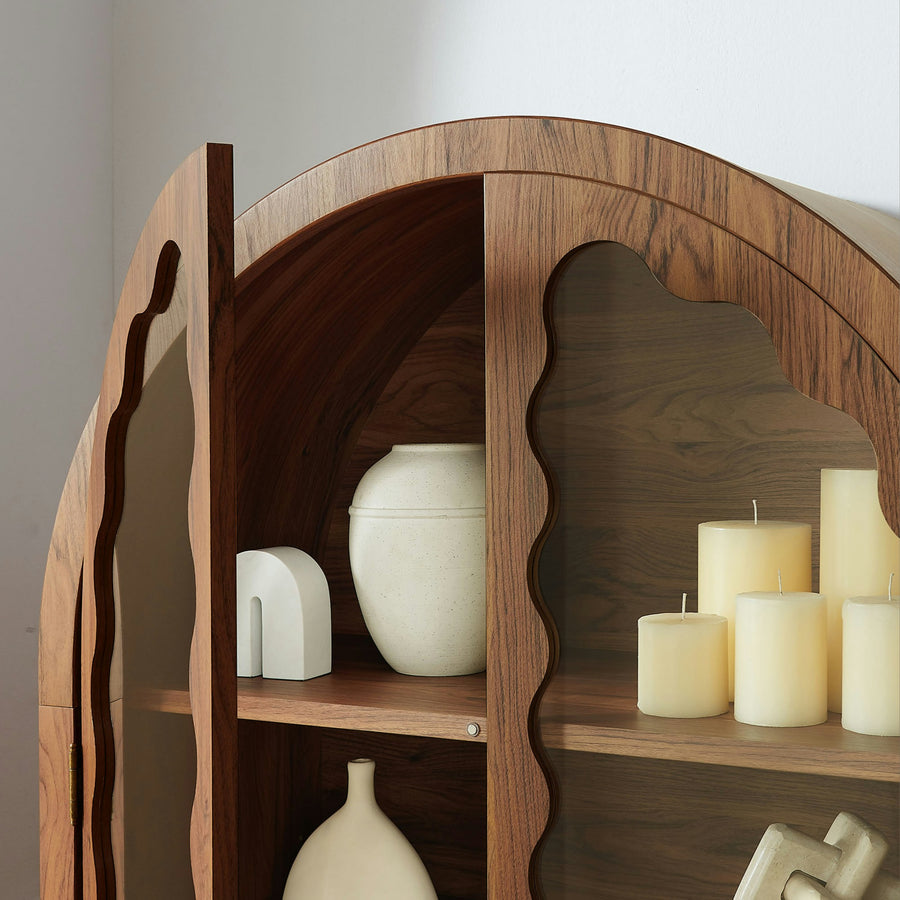 Lismore 76 Inch Arched Kitchen Pantry Display Cabinet in Walnut