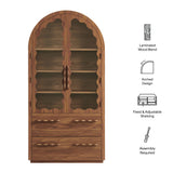 Lismore 76 Inch Arched Kitchen Pantry Display Cabinet in Walnut