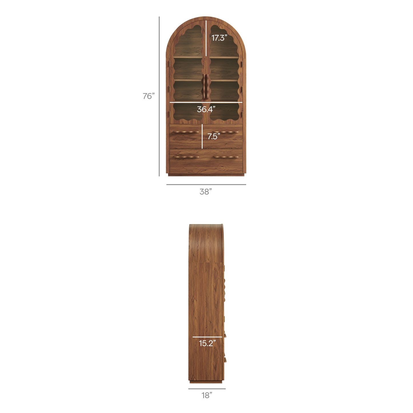 Rory 76 Inch Arched Kitchen Pantry Display Cabinet by Furniture for America