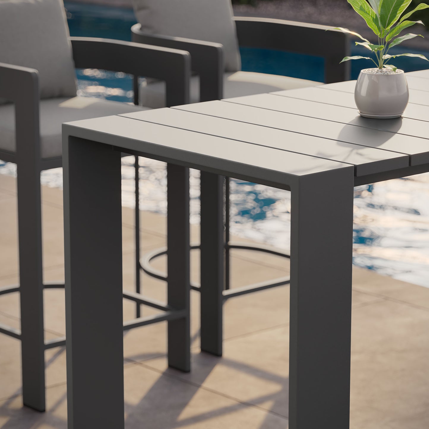 Tahoe 59 Inch Rectangle Outdoor Patio Aluminum Bar Table by Furniture for America