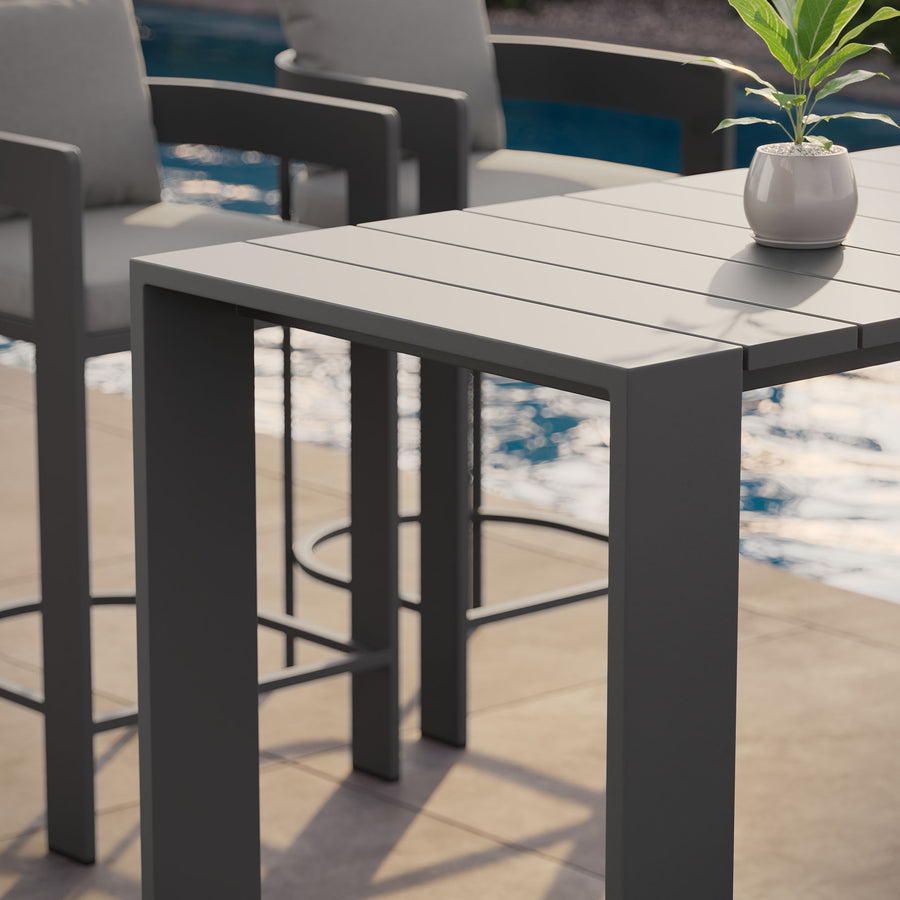 Aspen 59 Inch Rectangle Outdoor Patio Aluminum Bar Table in Gray
