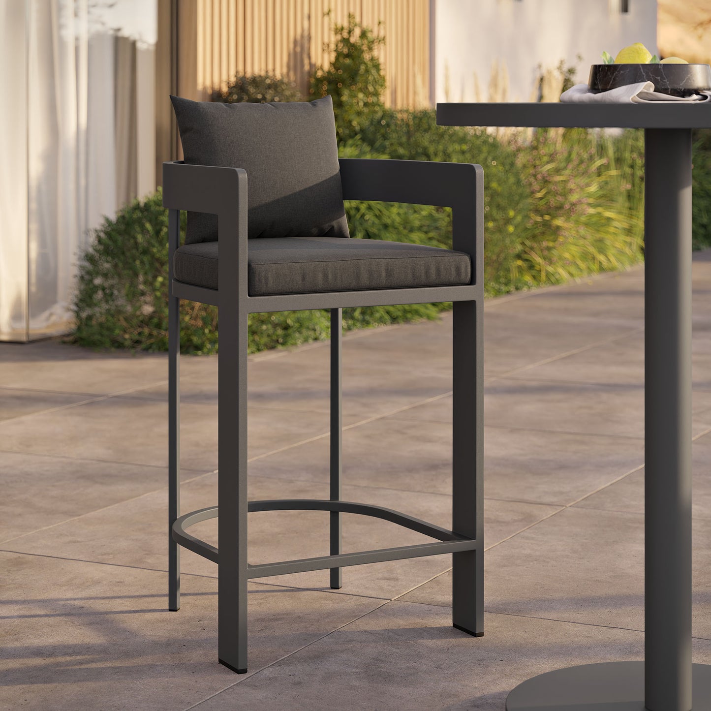 Aspen Outdoor Patio Patio Aluminum Bar Chair in Charcoal