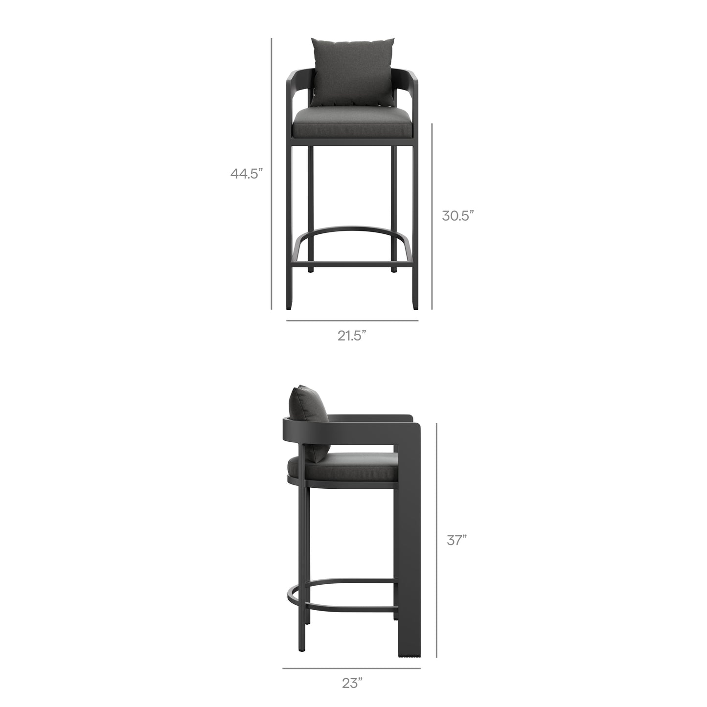 Aspen Outdoor Patio Patio Aluminum Bar Chair in Charcoal