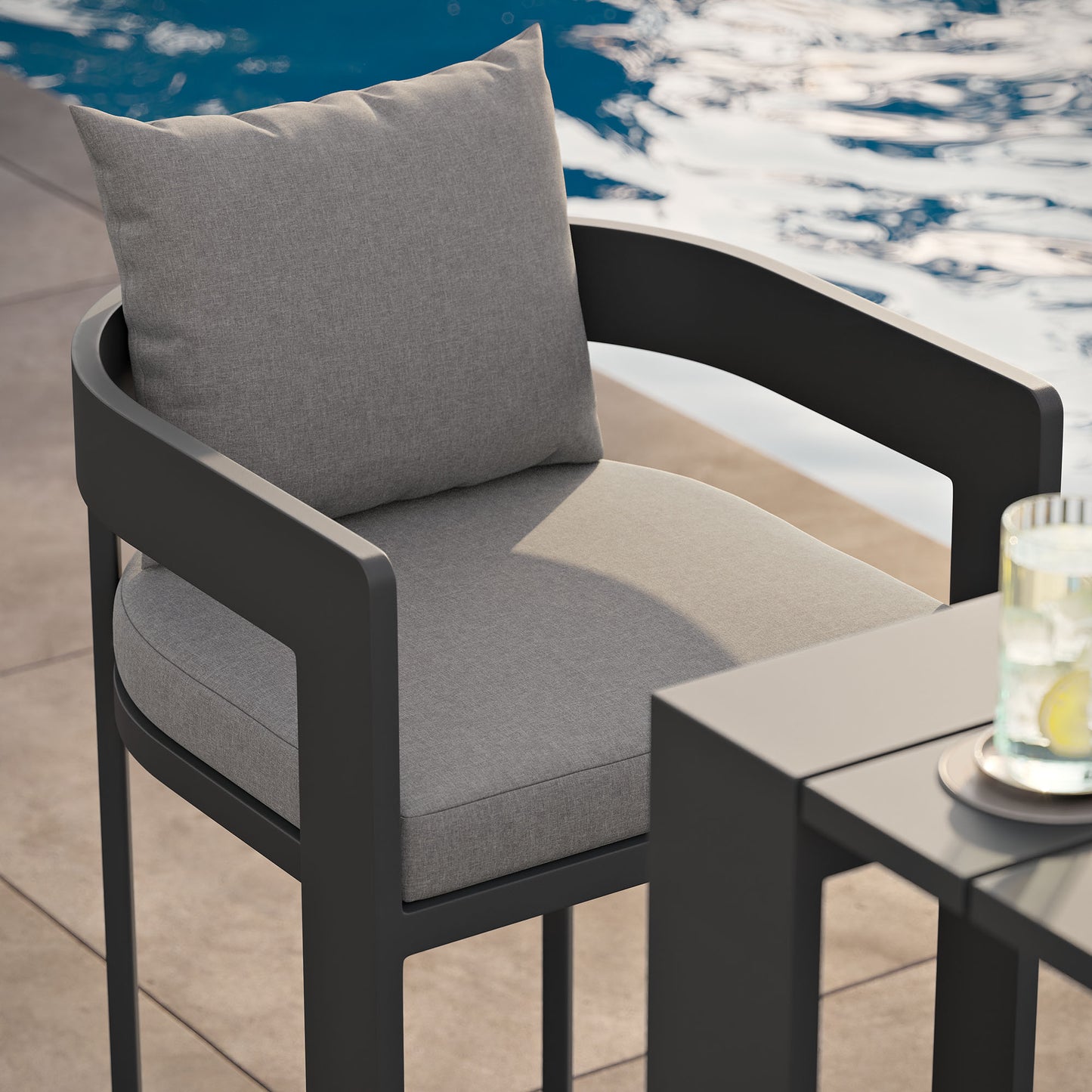 Aspen Outdoor Patio Patio Aluminum Bar Chair in Gray