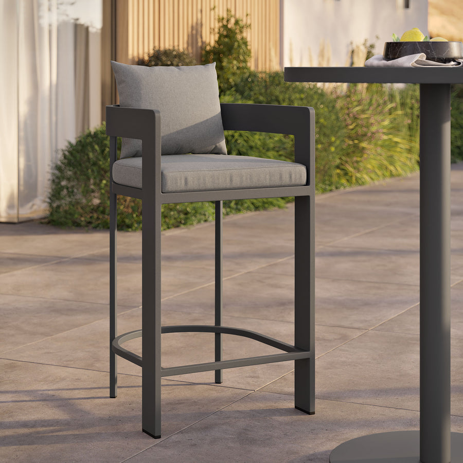 Aspen Outdoor Patio Patio Aluminum Bar Chair in Gray