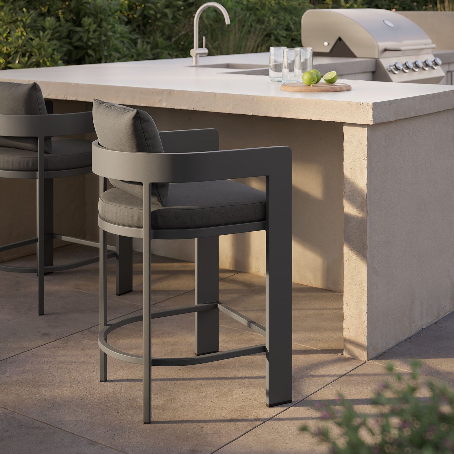 Aspen Outdoor Patio Patio Aluminum Counter Stool in Charcoal