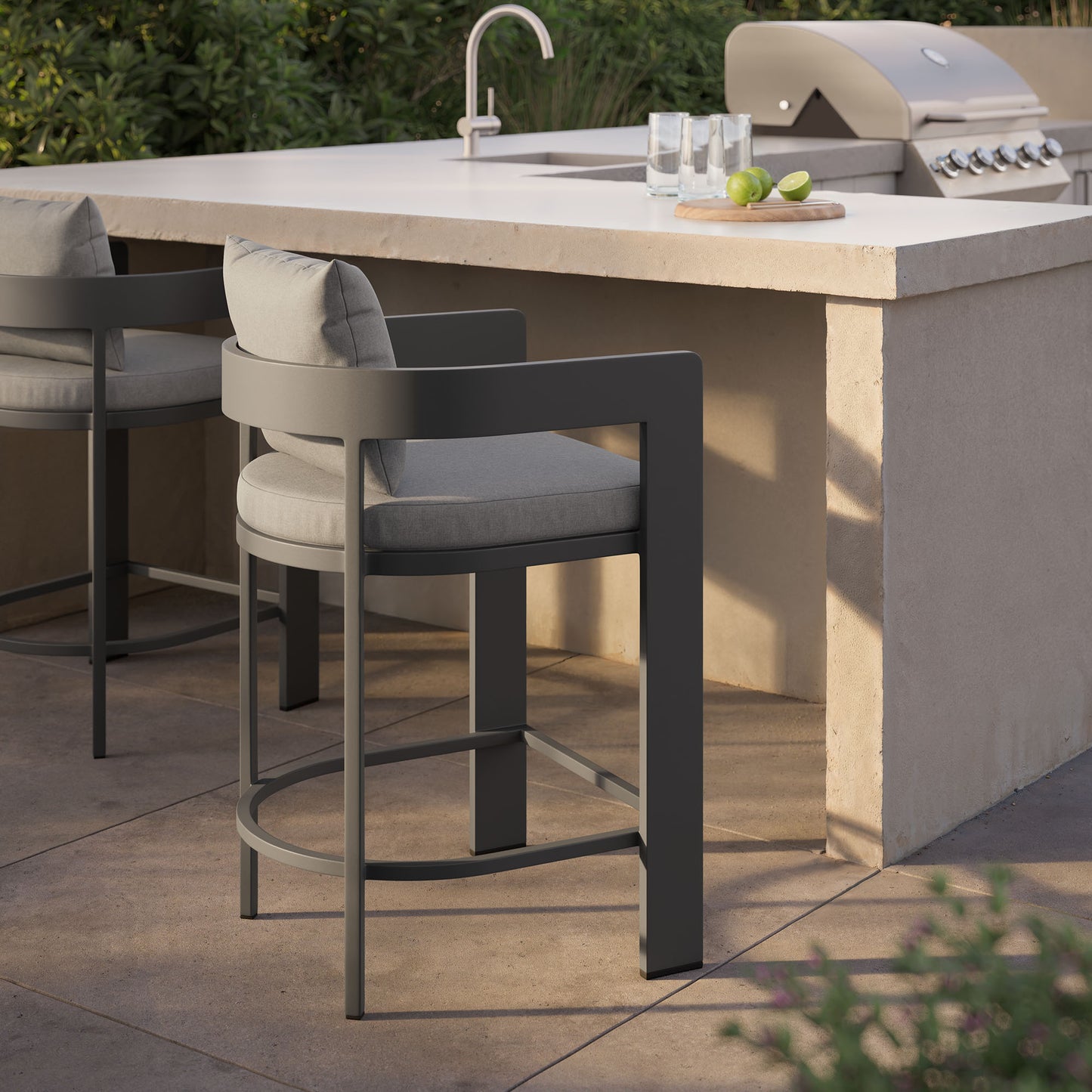 Aspen Outdoor Patio Patio Aluminum Counter Stool in Gray