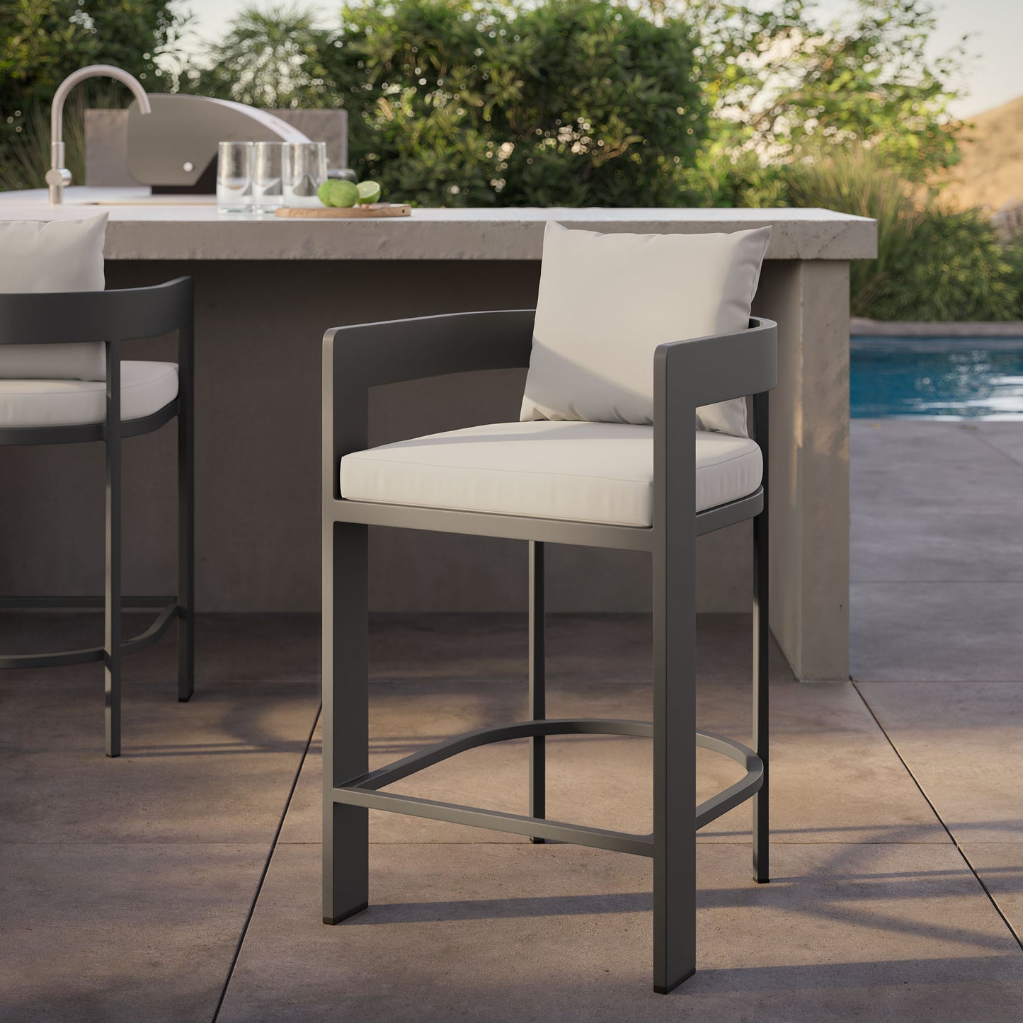 Aspen Outdoor Patio Patio Aluminum Counter Stool in White