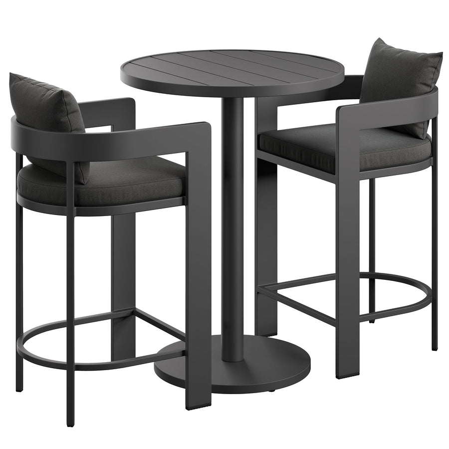Aspen 3-Piece Outdoor Patio Aluminum Bar Set in Charcoal