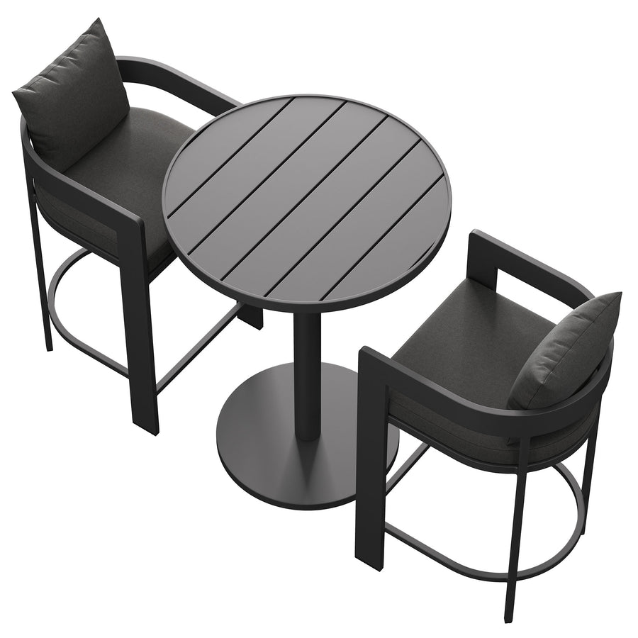 Aspen 3-Piece Outdoor Patio Aluminum Bar Set in Charcoal