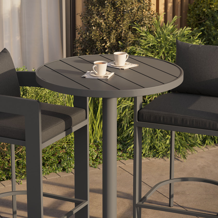Aspen 3-Piece Outdoor Patio Aluminum Bar Set in Charcoal