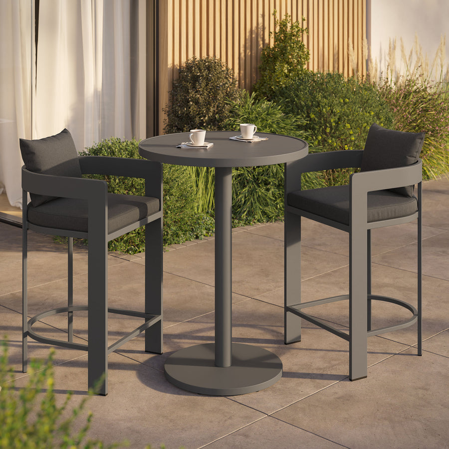 Aspen 3-Piece Outdoor Patio Aluminum Bar Set in Charcoal