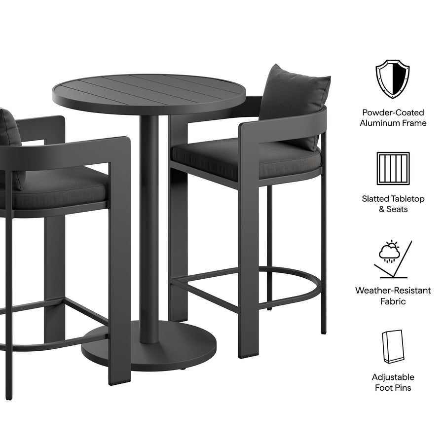 Aspen 3-Piece Outdoor Patio Aluminum Bar Set in Charcoal