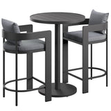 Aspen 3-Piece Outdoor Patio Aluminum Bar Set in Gray
