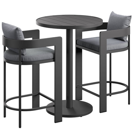 Tahoe 3-Piece Outdoor Patio Aluminum Bar Set in Gray
