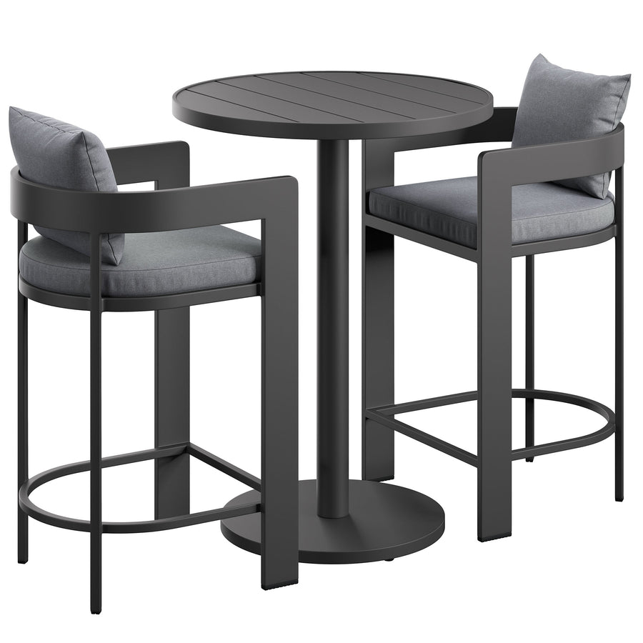 Aspen 3-Piece Outdoor Patio Aluminum Bar Set in Gray