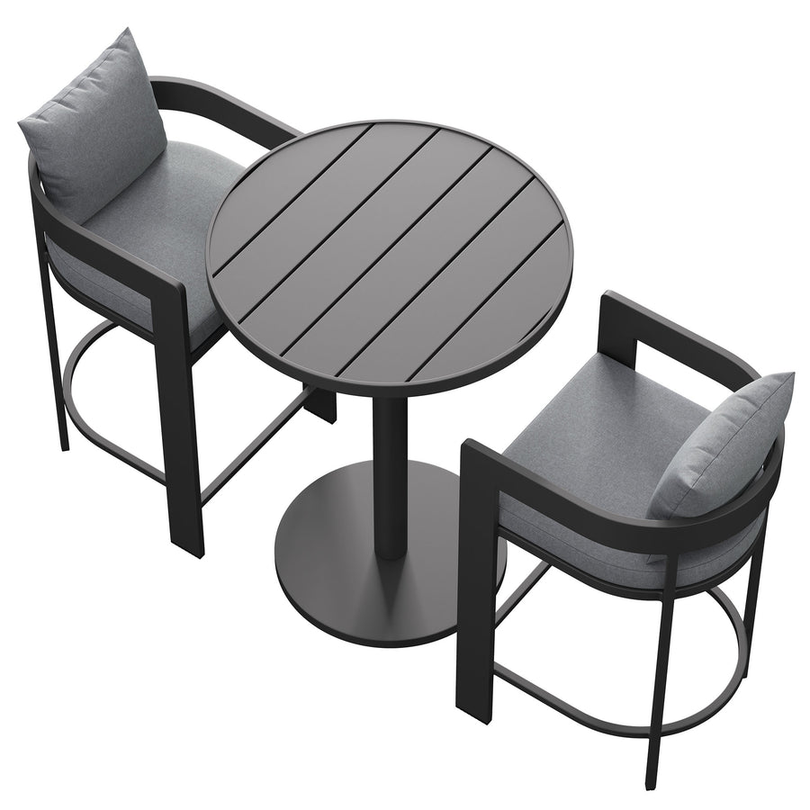 Aspen 3-Piece Outdoor Patio Aluminum Bar Set in Gray