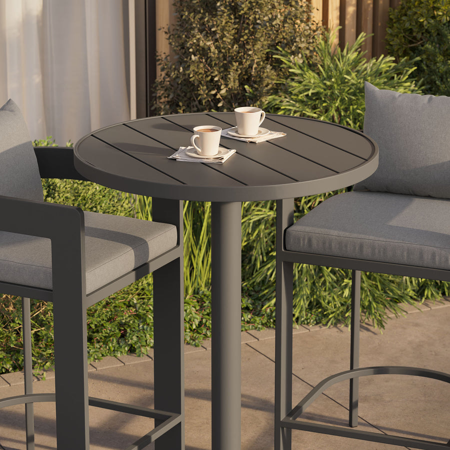 Aspen 3-Piece Outdoor Patio Aluminum Bar Set in Gray