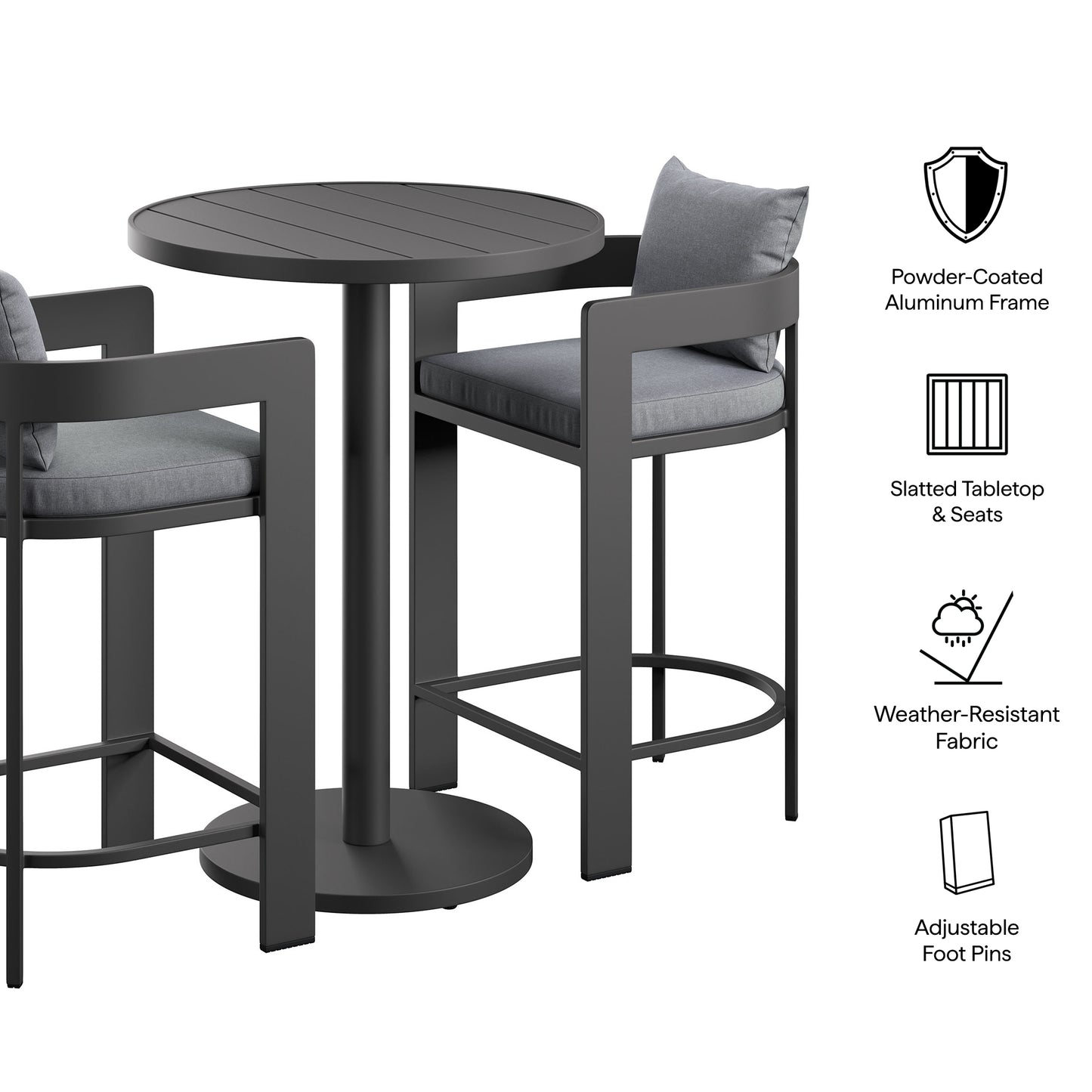 Tahoe 3-Piece Outdoor Patio Aluminum Bar Set by Furniture for America