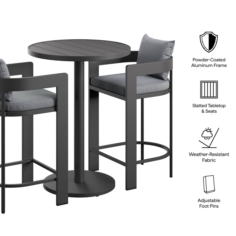 Aspen 3-Piece Outdoor Patio Aluminum Bar Set in Gray