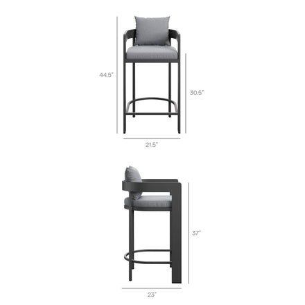 Tahoe 3-Piece Outdoor Patio Aluminum Bar Set in Gray