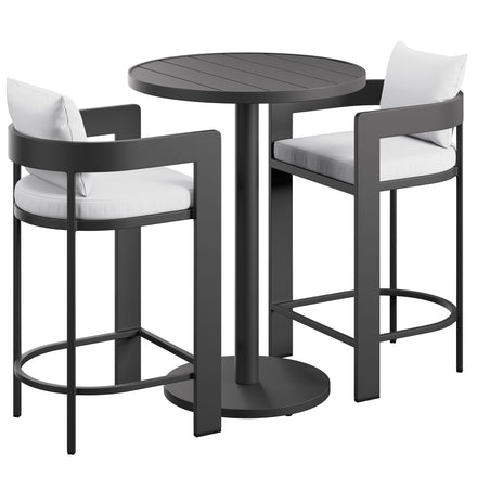 Tahoe 3-Piece Outdoor Patio Aluminum Bar Set in White