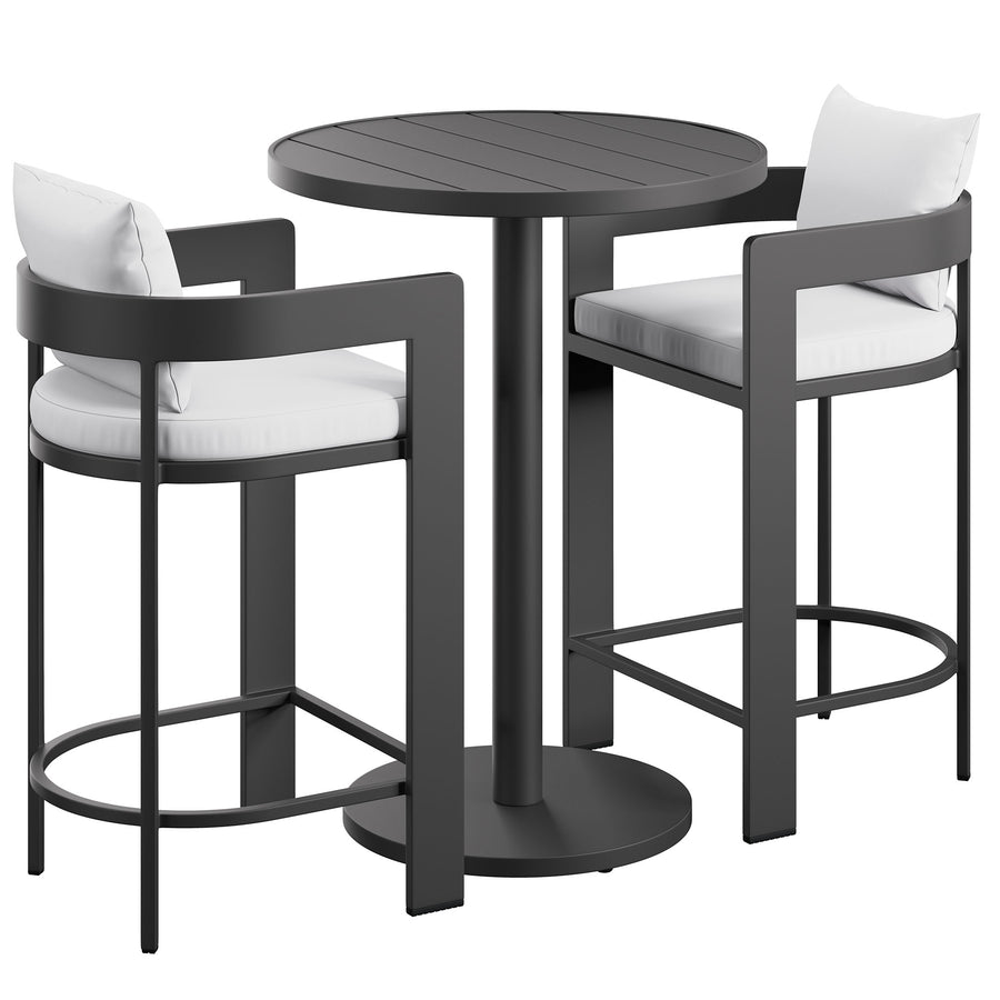Aspen 3-Piece Outdoor Patio Aluminum Bar Set in White