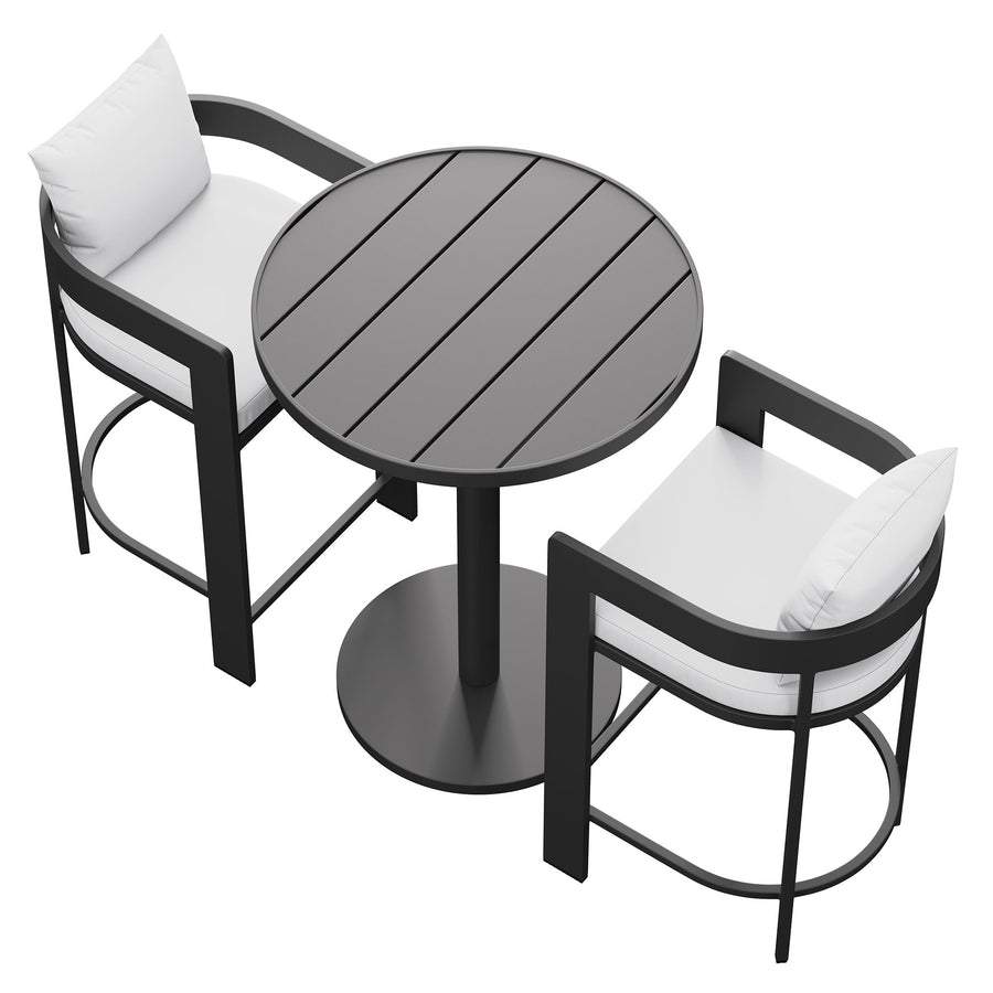 Aspen 3-Piece Outdoor Patio Aluminum Bar Set in White